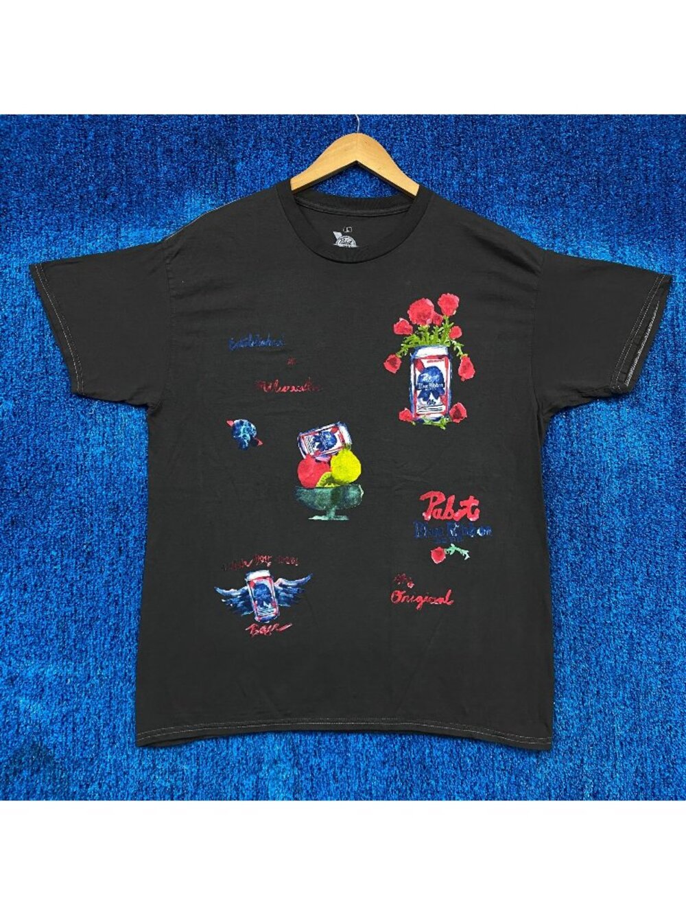 Pabst Blue Ribbon Beer Art Graphic T-Shirt Size Large